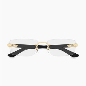 Unisex Cartier signature C rimless, rectangular frame, glasses gold tone hinges
